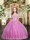 Lilac Tulle Lace Up Little Girls Pageant Dress Wholesale Sleeveless Floor Length Lace and Appliques