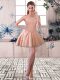 Dramatic Mini Length Peach Dress for Prom Off The Shoulder Sleeveless Lace Up