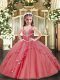 Pink Ball Gowns Tulle Straps Sleeveless Beading and Ruffles Floor Length Lace Up Little Girls Pageant Dress