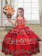 Customized Red Sleeveless Satin Lace Up Kids Pageant Dress for Wedding Party