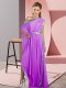 Hot Selling Lavender Side Zipper One Shoulder Sequins Prom Dress Chiffon Sleeveless