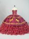 Embroidery and Ruffled Layers Quince Ball Gowns Burgundy Lace Up Sleeveless Brush Train
