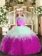 Elegant Multi-color Tulle Backless Scoop Sleeveless Floor Length Little Girls Pageant Dress Ruffles