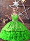 Sleeveless Floor Length Embroidery and Ruffled Layers Lace Up Kids Pageant Dress with