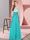 Sleeveless Chiffon Floor Length Backless Dama Dress for Quinceanera in Teal with Appliques