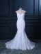Top Selling White Mermaid Tulle V-neck Sleeveless Beading and Lace Clasp Handle Wedding Gowns Brush Train