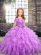 Simple Lavender Ball Gowns Beading and Ruffles Pageant Dress Toddler Lace Up Organza Sleeveless Floor Length