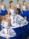 Fashionable Blue And White Ball Gowns Embroidery and Ruffles Quinceanera Gowns Lace Up Organza Sleeveless Floor Length