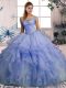 Discount Off The Shoulder Sleeveless Organza Ball Gown Prom Dress Beading and Ruffles Lace Up