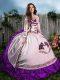 Satin Sweetheart Sleeveless Lace Up Embroidery and Ruffles Sweet 16 Dresses in Purple