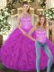 Modest Fuchsia Sleeveless Beading and Ruffles Floor Length Quinceanera Gowns