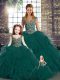 Peacock Green Sleeveless Floor Length Beading and Ruffles Lace Up Sweet 16 Quinceanera Dress