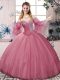 Dramatic Ball Gowns 15th Birthday Dress Pink Sweetheart Tulle Sleeveless Floor Length Lace Up