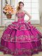 Sweetheart Sleeveless Satin and Organza Quinceanera Gowns Embroidery and Ruffled Layers Lace Up