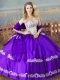 Nice Eggplant Purple Ball Gowns Beading and Embroidery Ball Gown Prom Dress Lace Up Satin Sleeveless Floor Length