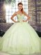 Yellow Green Ball Gowns Beading and Embroidery Quince Ball Gowns Lace Up Tulle Sleeveless Floor Length
