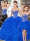 Stunning Sweetheart Sleeveless Sweet 16 Quinceanera Dress Floor Length Beading and Ruffles Royal Blue Tulle