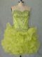 High Class Organza Sweetheart Sleeveless Lace Up Beading and Ruffles Prom Evening Gown in Yellow Green