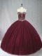 Tulle Sweetheart Sleeveless Lace Up Beading 15th Birthday Dress in Burgundy