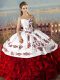 Sweetheart Sleeveless Lace Up Sweet 16 Quinceanera Dress White And Red Organza