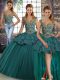 Latest Sleeveless Beading and Appliques Lace Up Quince Ball Gowns