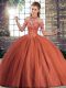 Halter Top Sleeveless Brush Train Lace Up Quince Ball Gowns Rust Red Tulle