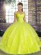 Hot Sale Yellow Green Lace Up Quinceanera Dresses Beading and Appliques Sleeveless Floor Length
