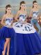 Custom Made Royal Blue Sweetheart Neckline Embroidery and Bowknot Quinceanera Gowns Sleeveless Lace Up