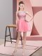 Mini Length Pink Homecoming Dress Tulle Sleeveless Beading
