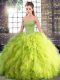 Trendy Tulle Sweetheart Sleeveless Lace Up Beading and Ruffles Quinceanera Gowns in Yellow Green