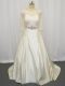 White Scoop Zipper Beading and Lace Bridal Gown Brush Train Half Sleeves