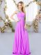 Fashion Lilac Empire One Shoulder Sleeveless Chiffon Floor Length Zipper Beading Bridesmaid Dress