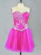 Sleeveless Mini Length Beading Lace Up Homecoming Party Dress with Fuchsia
