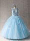Exceptional Tulle Sleeveless Floor Length Quinceanera Gown and Beading