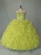 Yellow Green Lace Up 15th Birthday Dress Beading and Ruffles Sleeveless Brush Train