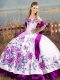 Romantic Satin and Organza Off The Shoulder Sleeveless Lace Up Embroidery Sweet 16 Quinceanera Dress in Purple
