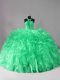 Customized Ball Gowns Sleeveless Green Sweet 16 Dresses Brush Train Lace Up
