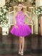 Dazzling Halter Top Sleeveless Tulle Prom Gown Embroidery Lace Up