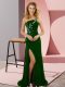 Adorable Sweep Train Column/Sheath Prom Dress Green One Shoulder Elastic Woven Satin Sleeveless Lace Up