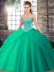 Turquoise Lace Up Vestidos de Quinceanera Beading and Pick Ups Sleeveless Brush Train