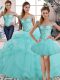 Traditional Aqua Blue Sleeveless Floor Length Beading and Ruffles Lace Up Sweet 16 Quinceanera Dress