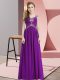 Exceptional Eggplant Purple Empire Chiffon Straps Cap Sleeves Beading Floor Length Lace Up Prom Gown