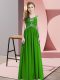 Beading Prom Dress Green Lace Up Cap Sleeves Floor Length