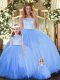 Sleeveless Floor Length Lace Clasp Handle Sweet 16 Dress with Blue