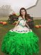Custom Designed Floor Length Lace Up Little Girl Pageant Gowns Green for Party and Sweet 16 and Wedding Party with Embroidery and Ruffles
