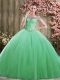 Fantastic Sleeveless Tulle Floor Length Lace Up Quinceanera Dress in Green with Beading