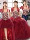 Best Selling Floor Length Lace Up Sweet 16 Quinceanera Dress Burgundy for Military Ball and Sweet 16 and Quinceanera with Beading and Ruffles