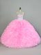 Best Selling Baby Pink Quinceanera Dress Sweet 16 and Quinceanera with Beading and Ruffles Halter Top Sleeveless Lace Up