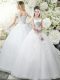 Modest White Scoop Lace Up Appliques Wedding Dress Cap Sleeves