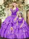 Great Lavender Vestidos de Quinceanera Military Ball and Sweet 16 and Quinceanera with Beading and Ruffled Layers Sweetheart Sleeveless Lace Up